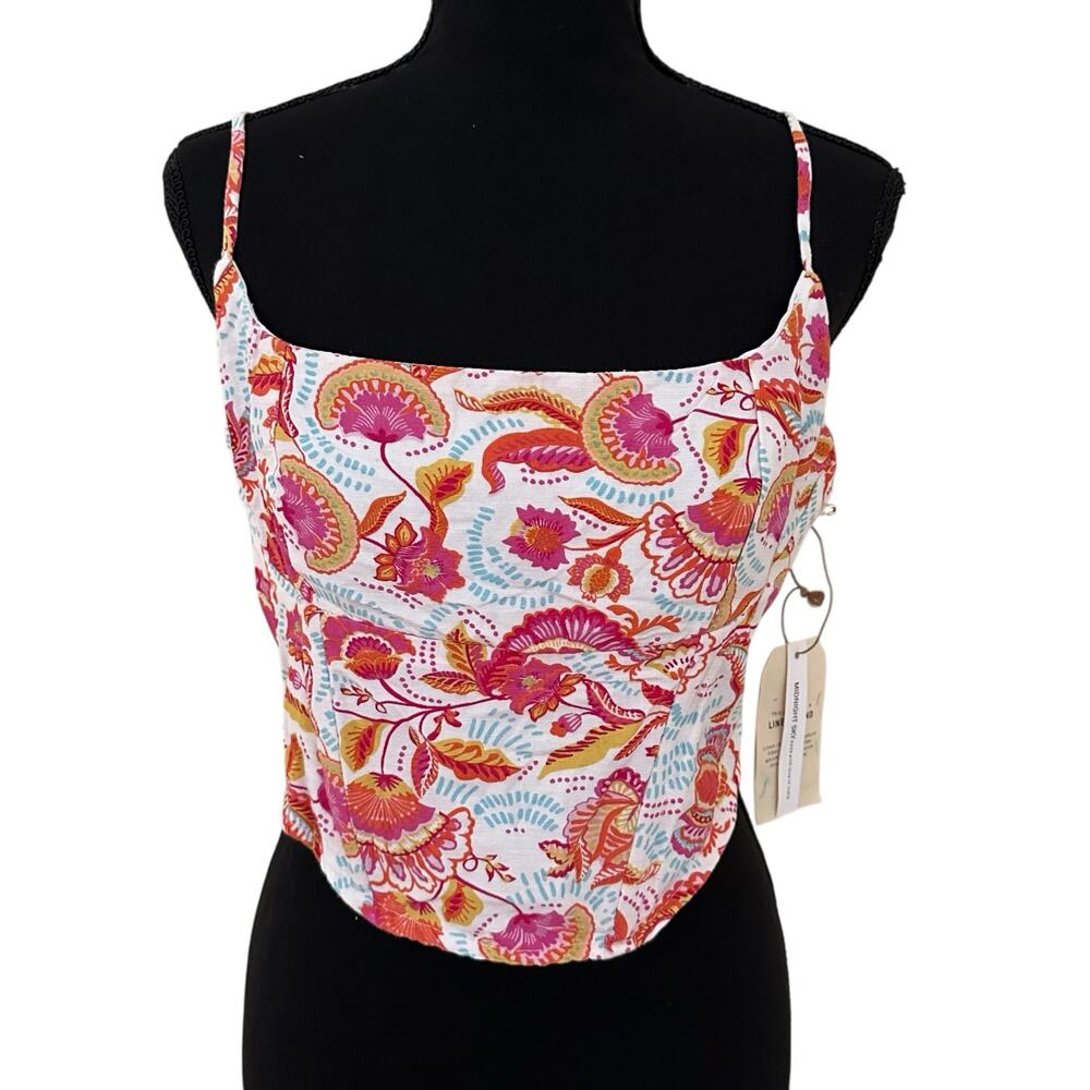 Midnight Sky Linen Blend Multicolor Adjustable Strap Crop Top Size L - NWT